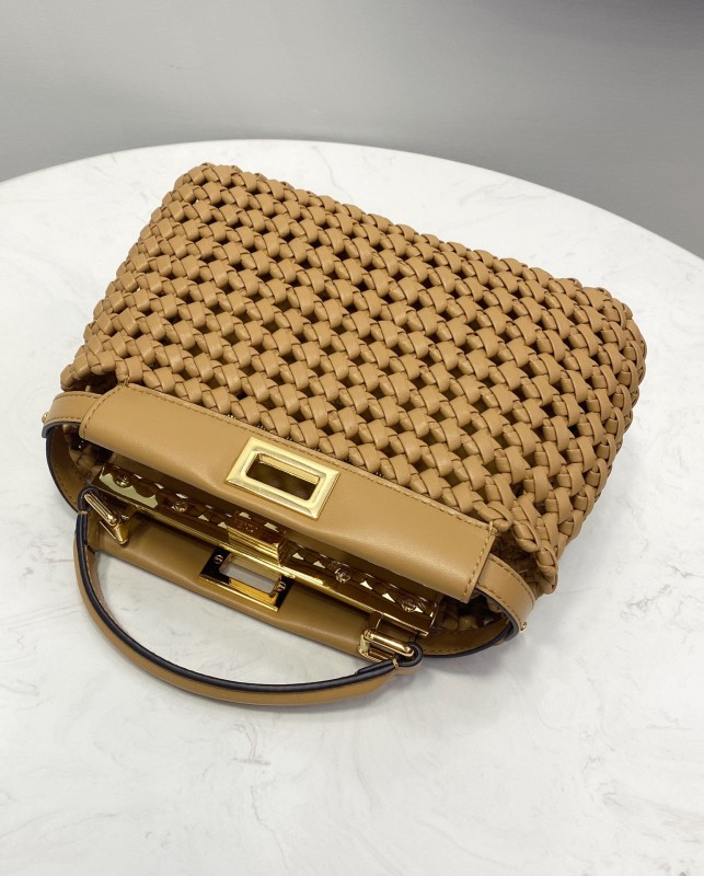 Fendi Peekaboo Mini Light Brown Braided Bag For Woman 18cm/7in