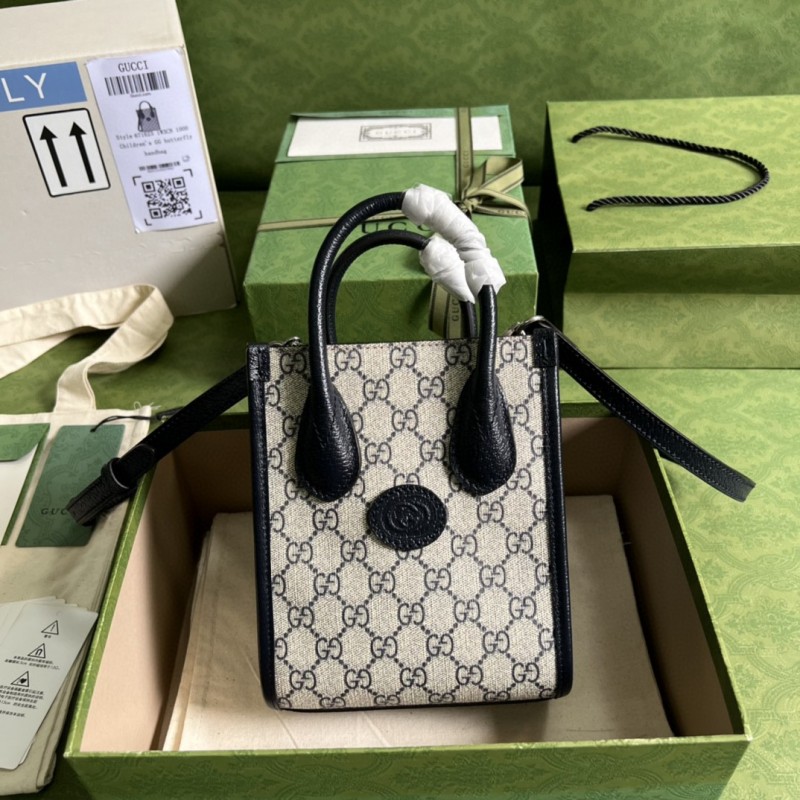 Gucci Mini Tote Bag With Interlocking G Beige And Blue GG Supreme Canvas For Women 7.8in/20cm 671623 K9GSN 4075