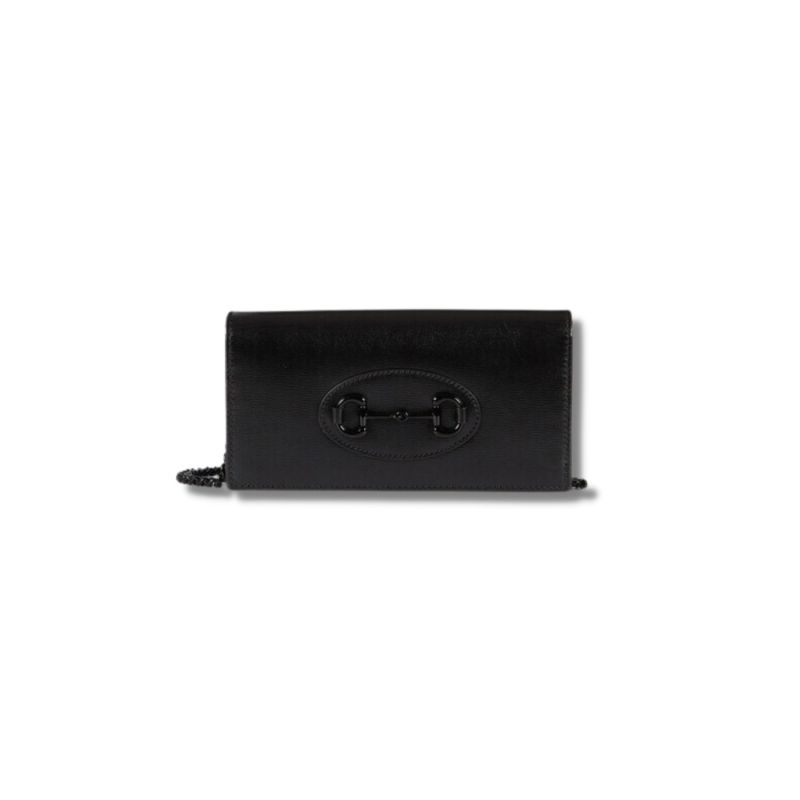 Gucci GG Horsebit 1955 Wallet With Chain Black/Navy Blue/Purple For Women ‎621892 1AAJ8 1000 7.5 in/ 19 cm