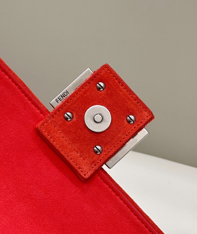 Fendi Baguette Chain Midi Red FF Fabric Bag For Woman 14.5cm/6in 8BR793AHW5F1F2I