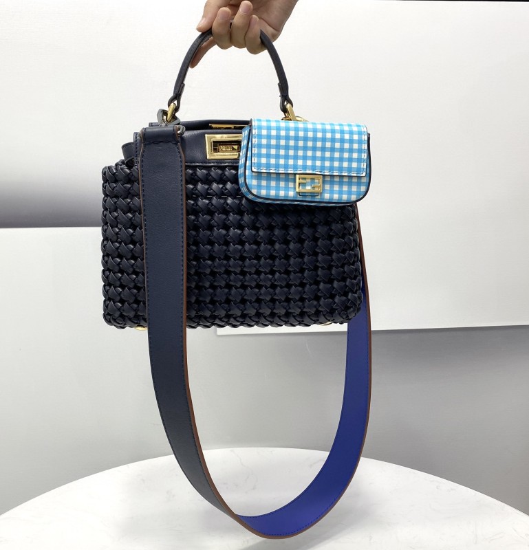 Fendi Peekaboo Mini Navy Blue Braided Bag For Woman 18cm/7in