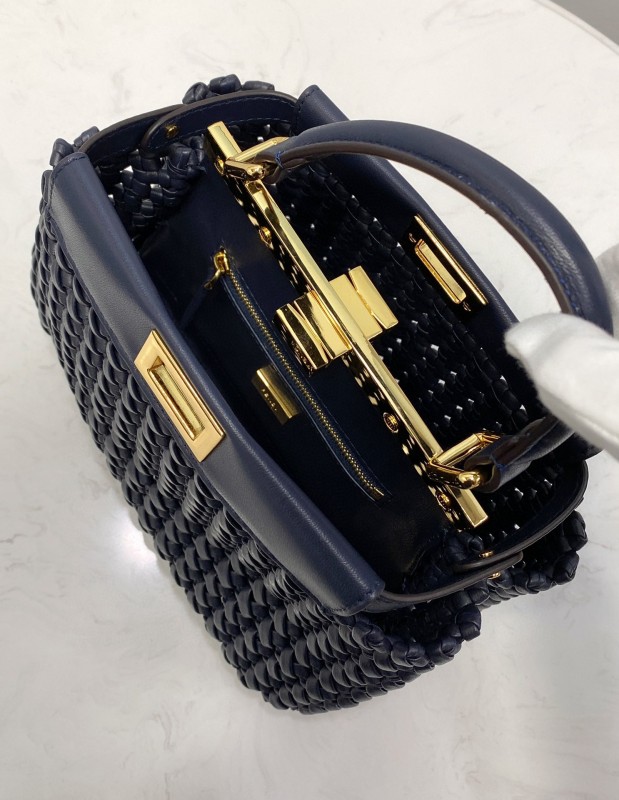 Fendi Peekaboo Mini Navy Blue Braided Bag For Woman 18cm/7in