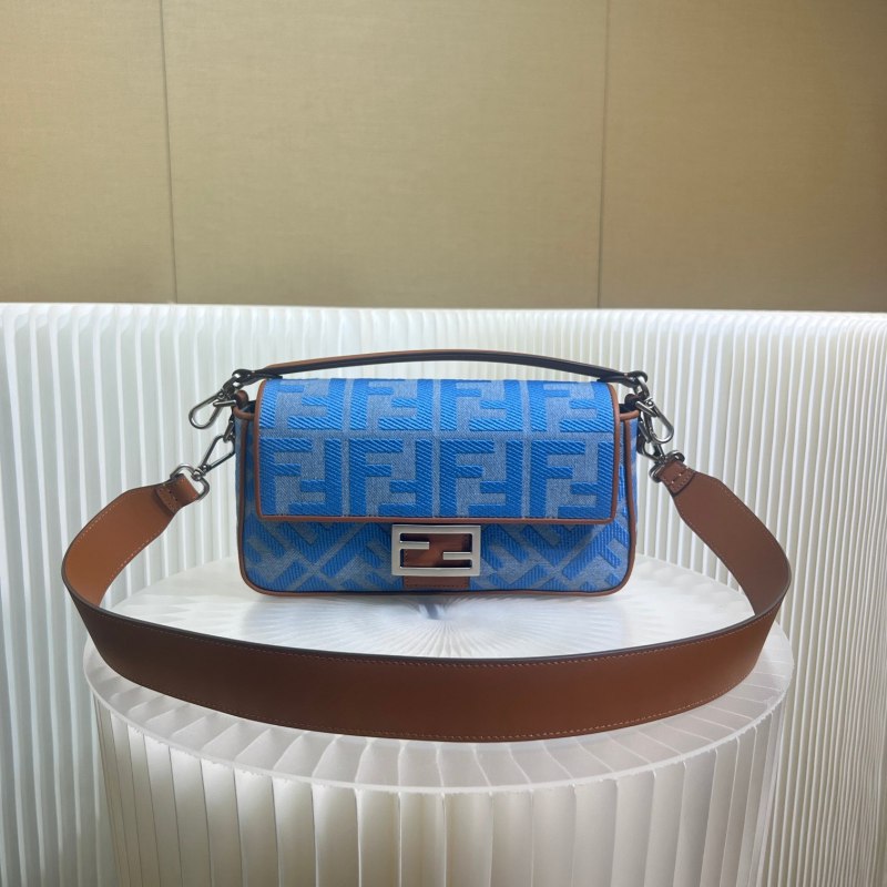 Fendi Denim Bag With FF Embroidery Blue For Women 26cm / 10.2in