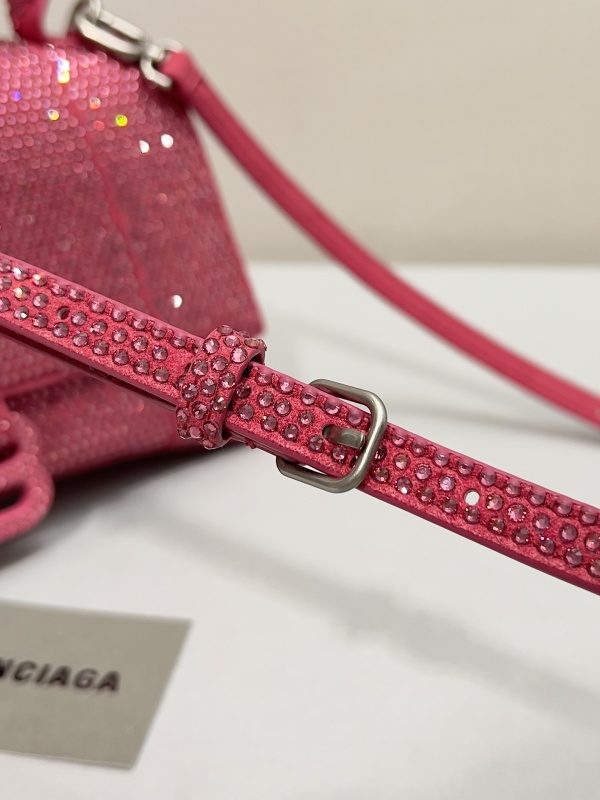 [True-to-ORIGINAL] Balenciaga Furry Hourglass Small Handbag With Rhinestones In Pink For Women 24cm/9.4in
