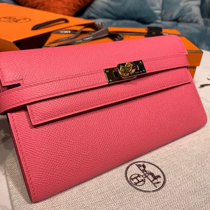 Hermes Kelly Wallet To Go Woc Pink With Gold Toned Hardware Bag For Women 8.2in/21cm