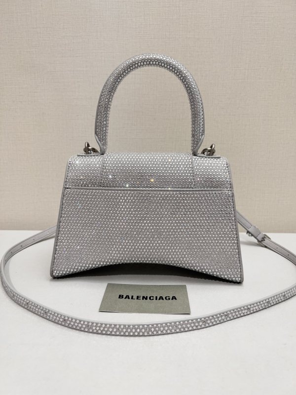 [True-to-ORIGINAL] Balenciaga Furry Hourglass Small Handbag With Rhinestones In Grey For Women 24cm/9.4in