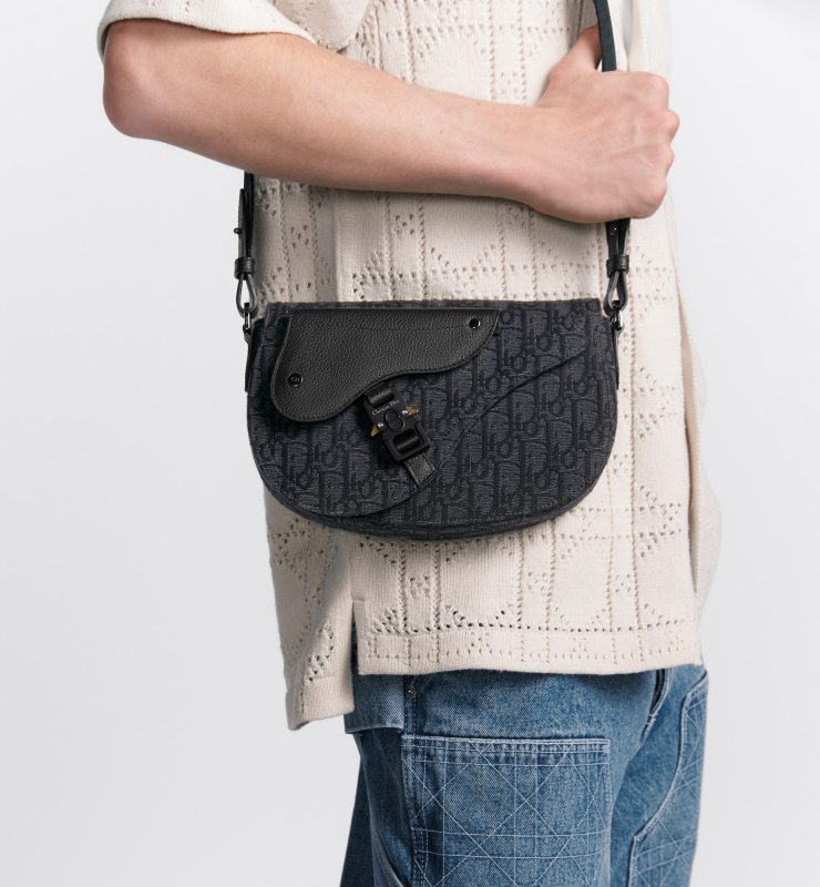 Dior Saddle Messenger Bag Black For Men 9.5 Inches/ 24 Cm 1ADPO325YKY_H03E