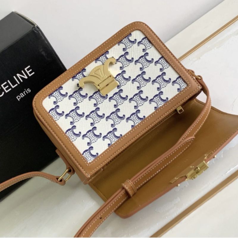 Celine Teen Triomphe Bag In Triomphe Canvas And Calfskin Blue For Women 188882BZ4.07BL