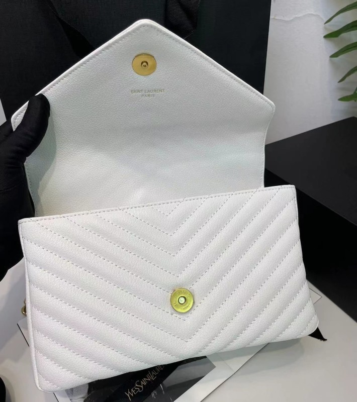 Saint Laurent College Medium Chain Bag White Gold Toned Hardware For Women 9.4in/24cm YSL 600279BRM079207