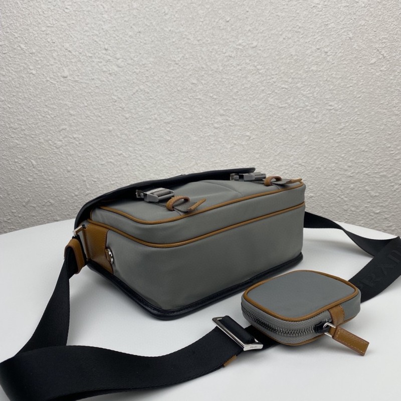 Prada Small Saffiano Shoulder Bag Grey and Black For Women 10.2 in / 26 cm