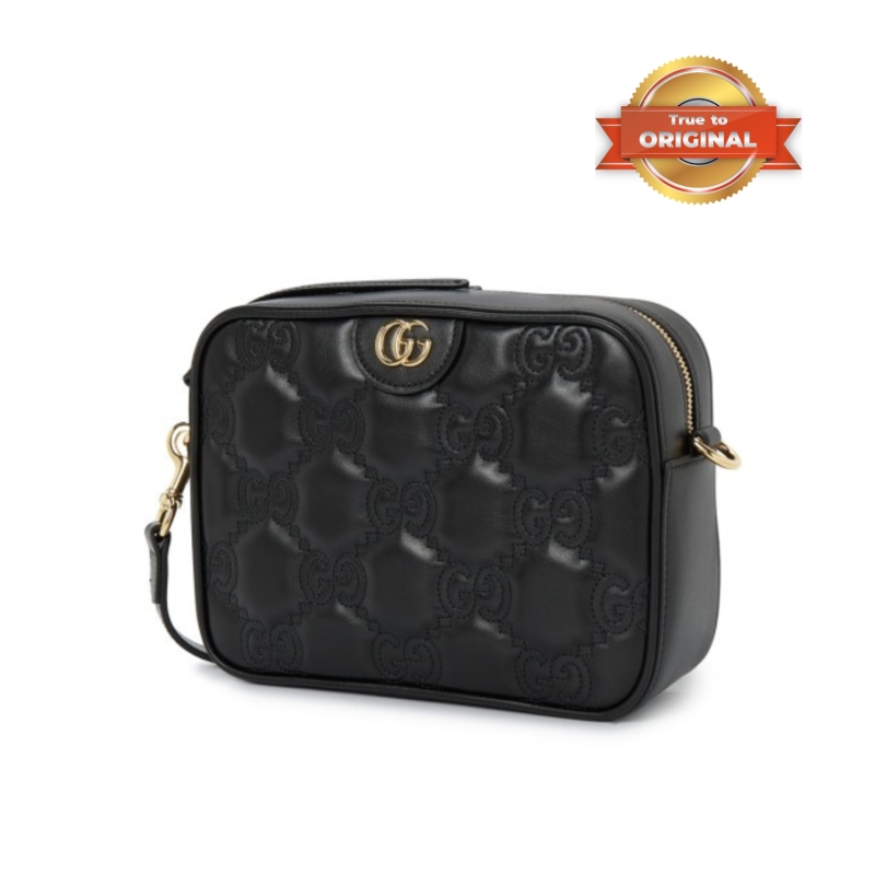 [True-to-ORIGINAL] Gucci Matelasse Shoulder Bag Black For Women 8.5in/22cm GG 702234 UM8HG 1046