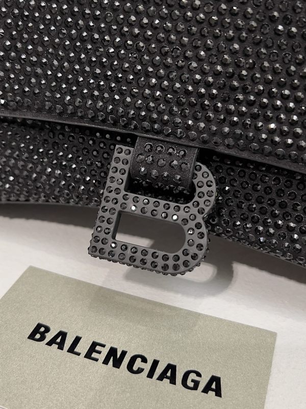 [True-to-ORIGINAL] Balenciaga Furry Hourglass Small Handbag With Rhinestones In Black For Women 24cm/9.4in