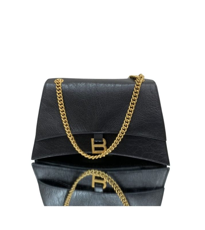 Balenciaga Crush Medium Chain Bag In Black For Women 12in/ 31cm