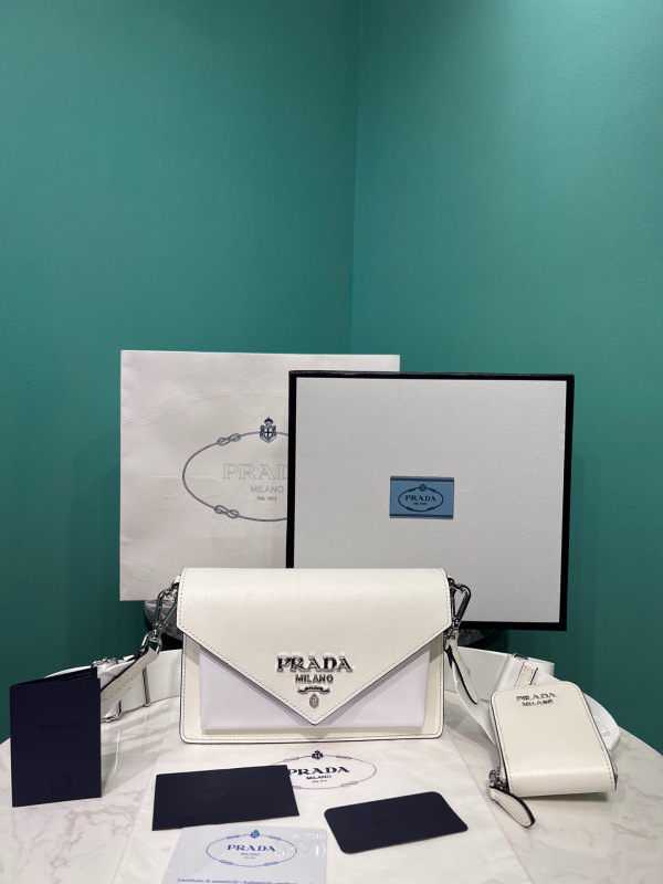 Prada Saffiano Mini Envelope Bag In White For Women 7.8 in/ 20cm 1BP020_2EVU_F0009_V_N2O