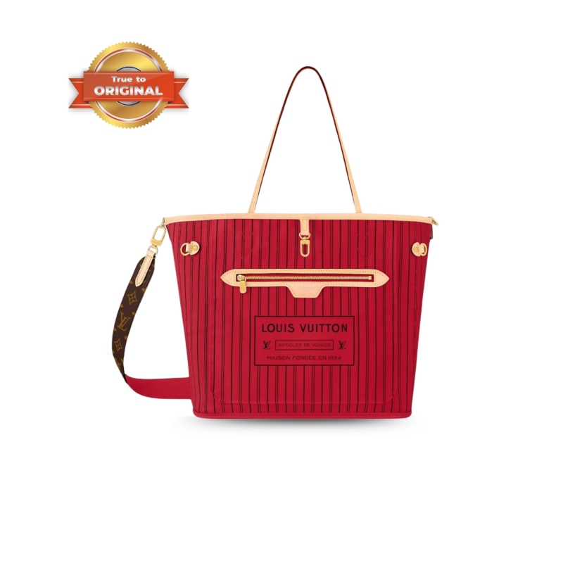 [True-to-ORIGINAL] Louis Vuitton Neverfull Bandoulière Inside Out MM Rouge Sari Textile For Women 31cm/12.2in M12096
