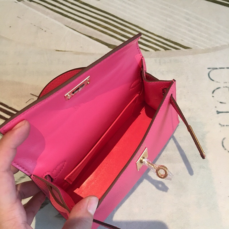 Hermes Mini Kelly Pink For Women Gold Toned Hardware 7.5in/19cm