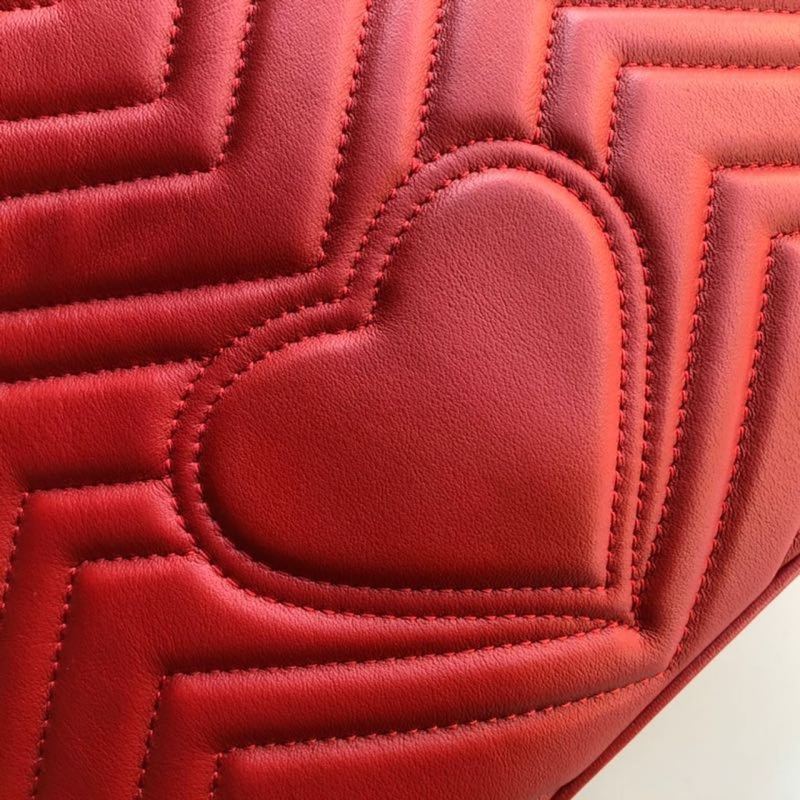 Gucci Marmont Small Matelassé Shoulder Bag Hibiscus Red Matelassé Chevron For Women 10in/26cm  GG 443497 DTDIT 6433