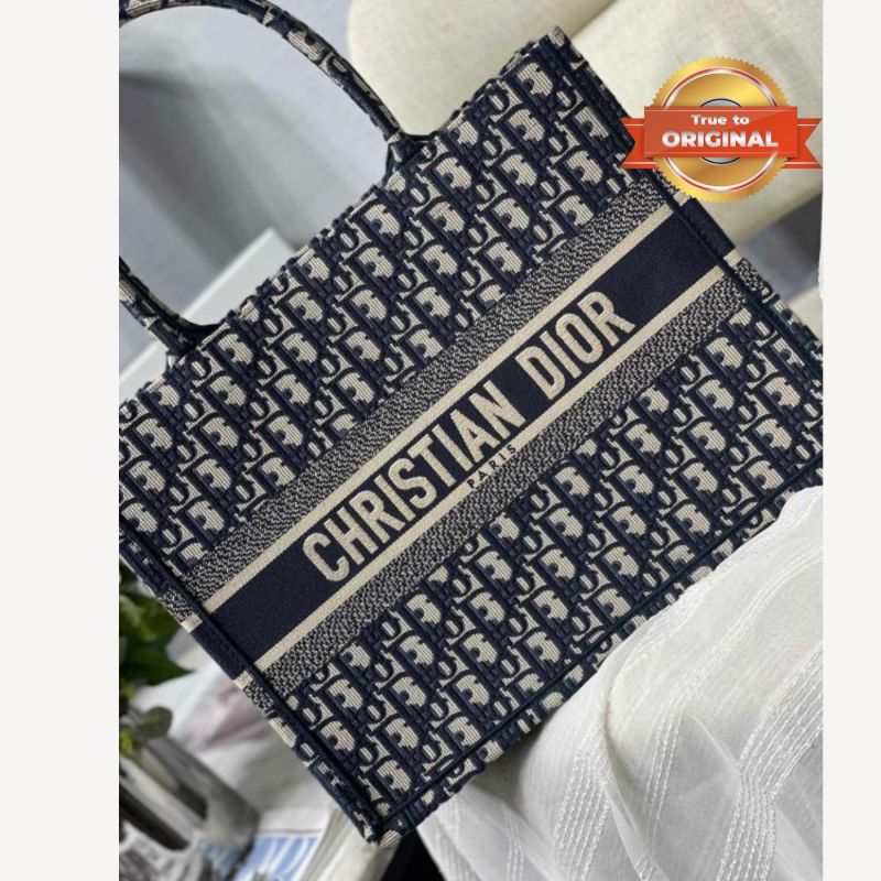 [True-to-ORIGINAL] Christian Dior Medium Dior Book Tote Bag Blue For Women 14in/36cm CD M1296ZRIW_M928