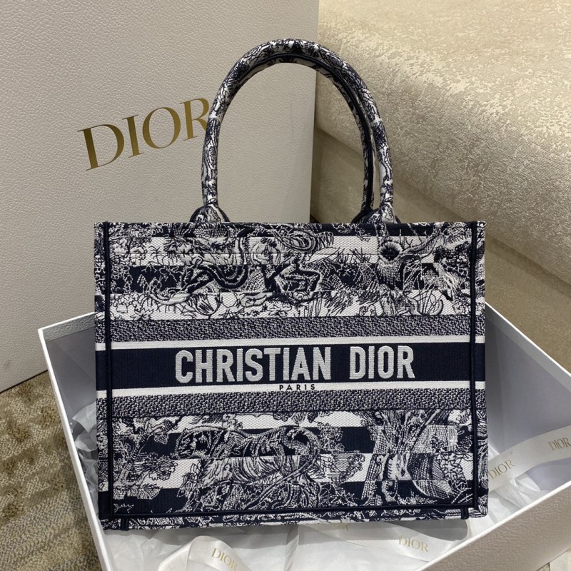 Christian Dior Medium Dior Book Tote Toile de Jouy Stripes Embroidery, Black For Women Women’s Handbags, 36cm CD M1296ZRLP_M928