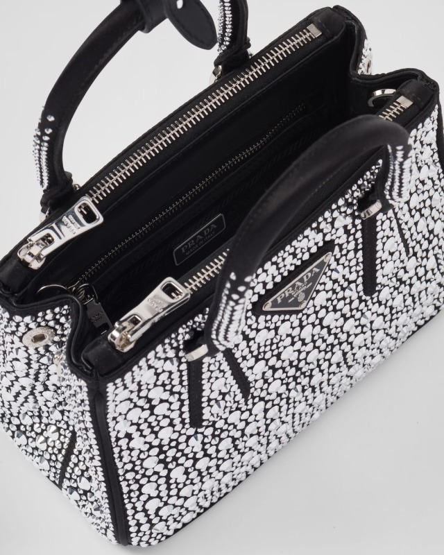 [True-to-ORIGINAL] Prada Galleria Satin Mini-Bag With Crystals Black For Women 7.9in/20cm 1BA906_2AWL_F063R_V_EOY