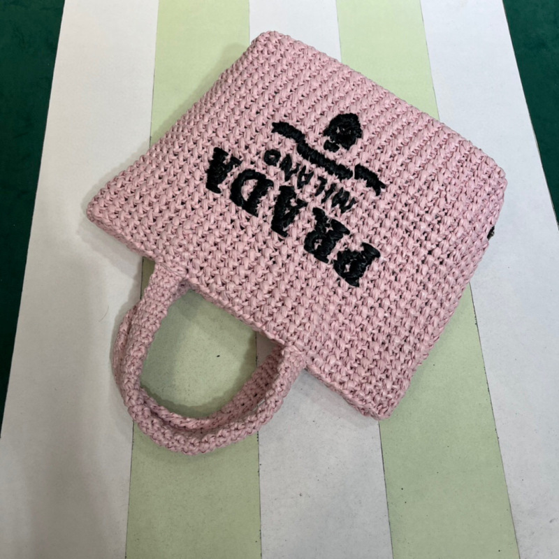 [True-to-ORIGINAL] Prada Small Raffia Tote Bag In Pink For Women 9.4 in/24cm 1BG422_2A2T_F0E18_V_OOL
