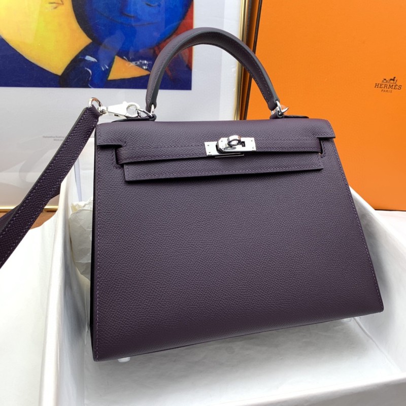 Hermes Kelly 25 Sellier Epsom Dark Purple Bag For Women, Women’s Handbags, Shoulder Bags 10in/25cm