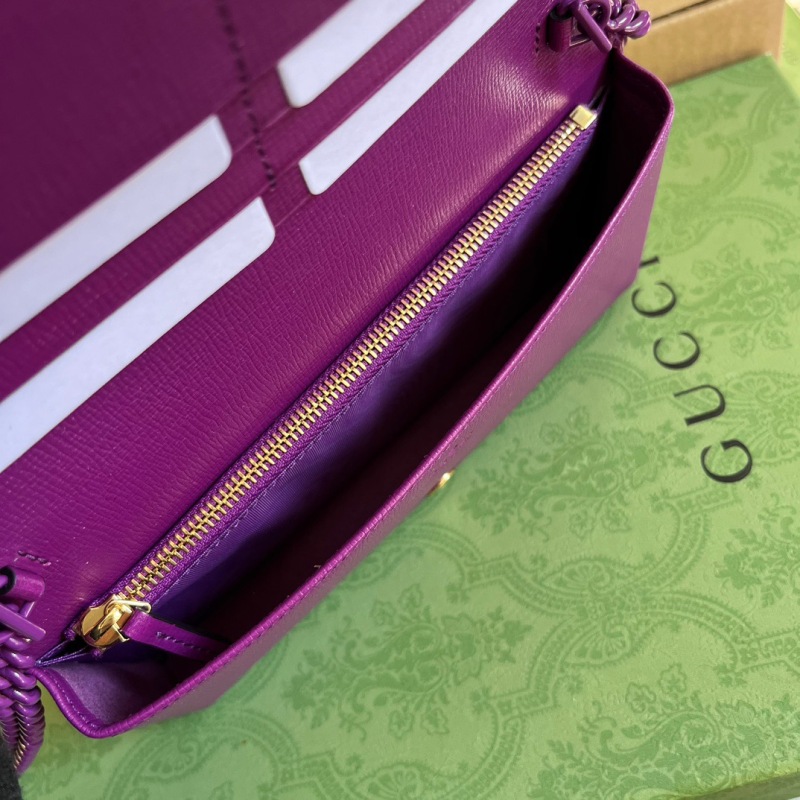 Gucci GG Horsebit 1955 Wallet With Chain Black/Navy Blue/Purple For Women ‎621892 1AAJ8 1000 7.5 in/ 19 cm