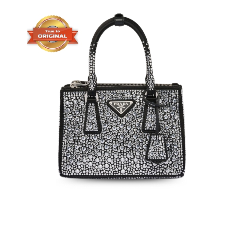 [True-to-ORIGINAL] Prada Galleria Satin Mini-Bag With Crystals Black For Women 7.9in/20cm 1BA906_2AWL_F063R_V_EOY