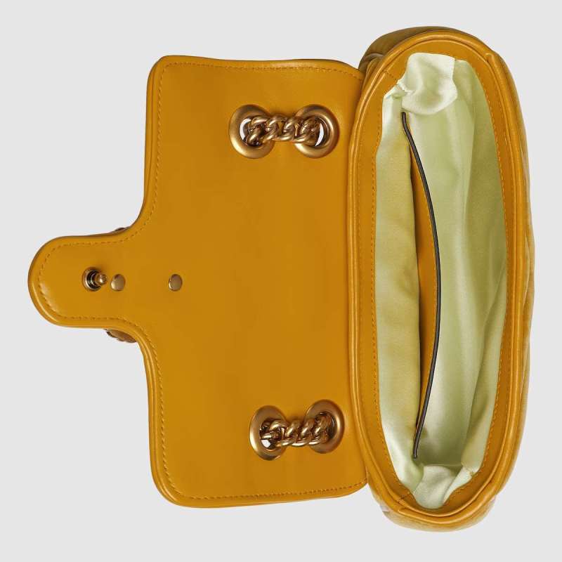 Gucci GG Marmont Mini Drak Yellow Shoulder Bag 446744 FACK2 7103- 8.5 Inches/ 21.5 Cm