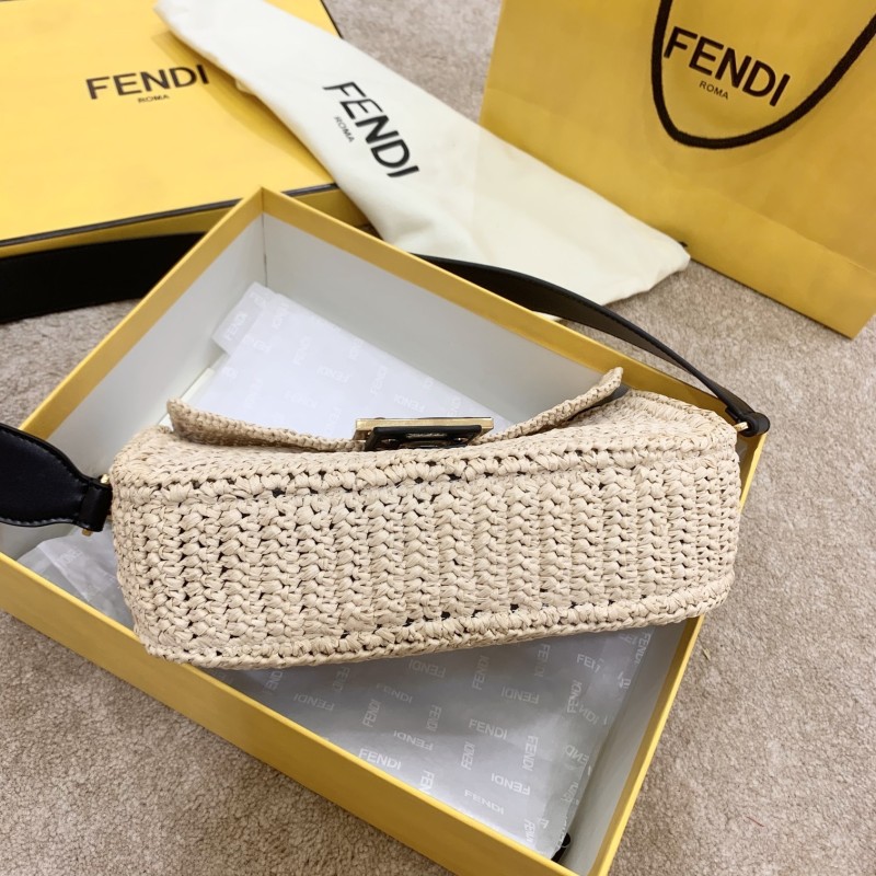Fendi Baguette Woven Straw Black For Women, Women’s Handbags, Shoulder And Crossbody Bags 10.2in/26cm FF
