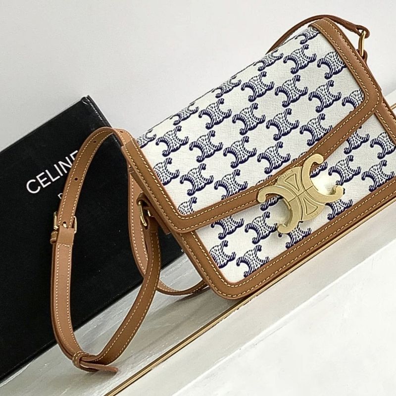 Celine Teen Triomphe Bag In Triomphe Canvas And Calfskin Blue For Women 188882BZ4.07BL