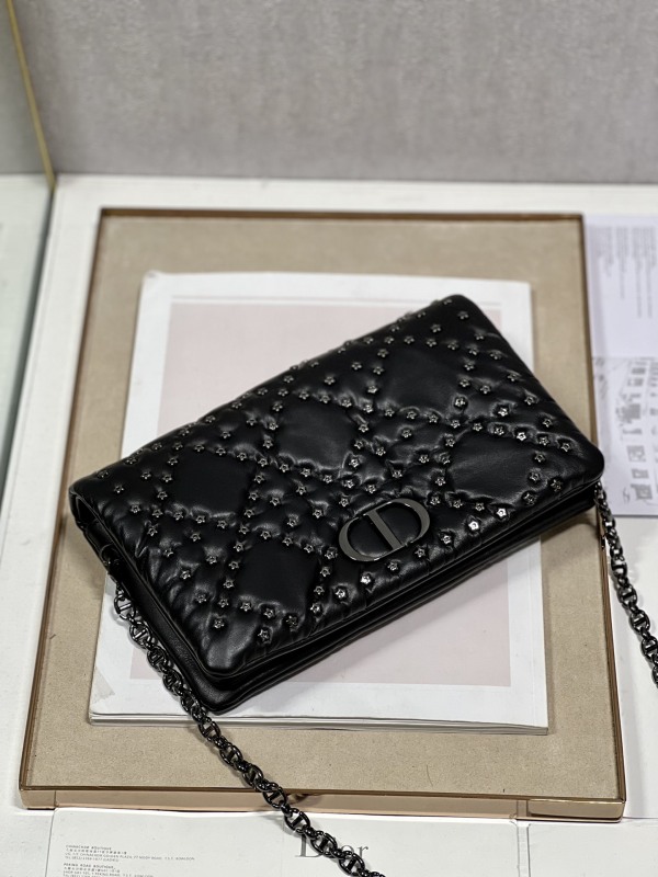 Dior Caro Macrocannage Pouch Black/White For Women 7.5in/19.5cm S5135BNHH_M900