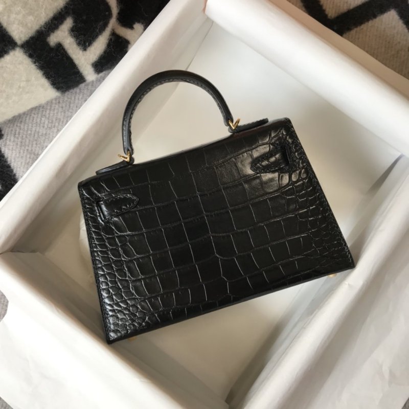 Hermes Kelly Black For Women Gold Toned Hardware 7.8in/20cm