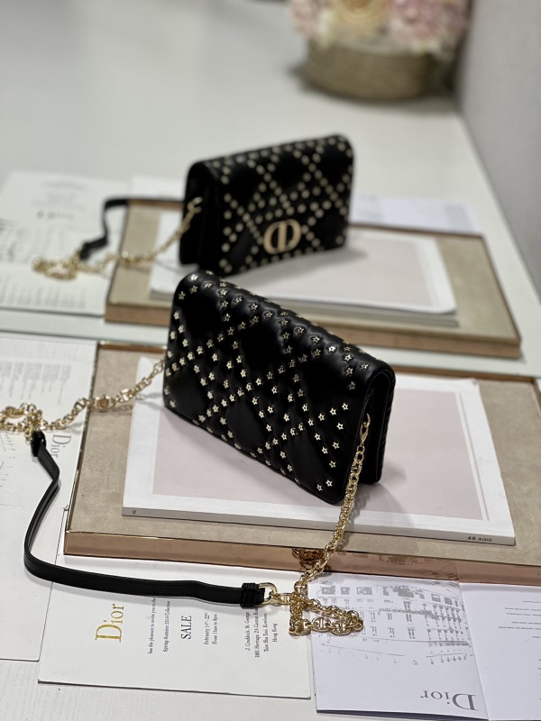 Dior Caro Macrocannage Pouch Black/White For Women 7.5in/19.5cm S5135BNHH_M900