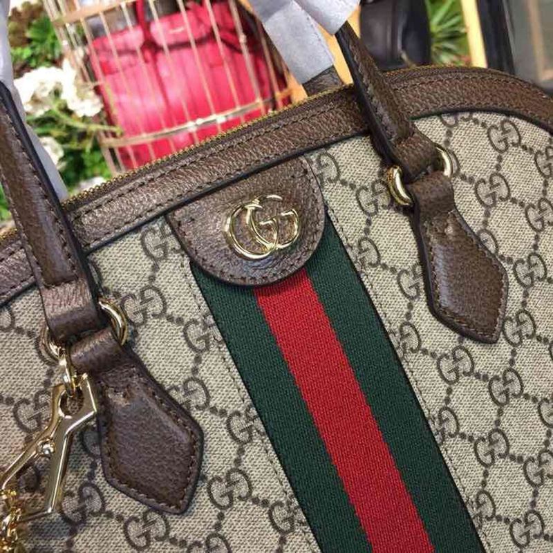 Gucci Ophidia Medium Shoulder Bag Beige/Ebony GG Supreme Canvas For Women 13in/34cm 524533