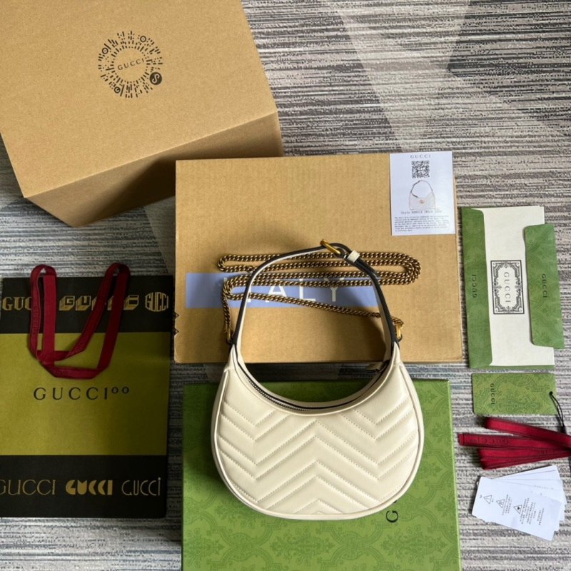 Gucci Marmont Half Moon Shaped Mini Bag White For Women, Women’s Bags 8.5in/22cm GG ‎699514 DTDHT 9022