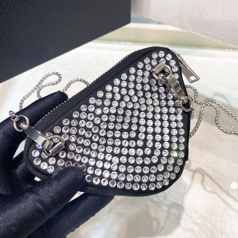 Prada Mini- Pouch With Artificial Crystals Bag Black For Women 3.9 in/ 10 cm 1NR005_2AWL_F0T7O