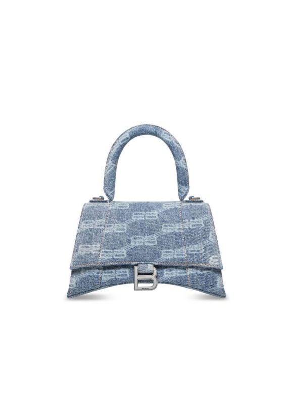Balenciaga Hourglass Small Handbag Bb Monogram Bleached Denim In Blue For Women 9in/23cm 593546210E64716