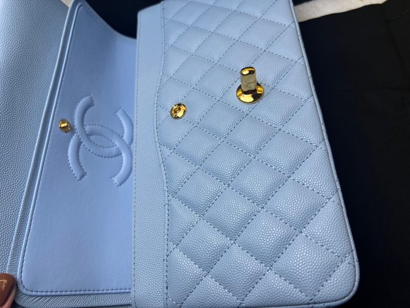 [True-to-ORIGINAL] Chanel Classic Double Flap Bag Light Blue For Women 25cm/10in