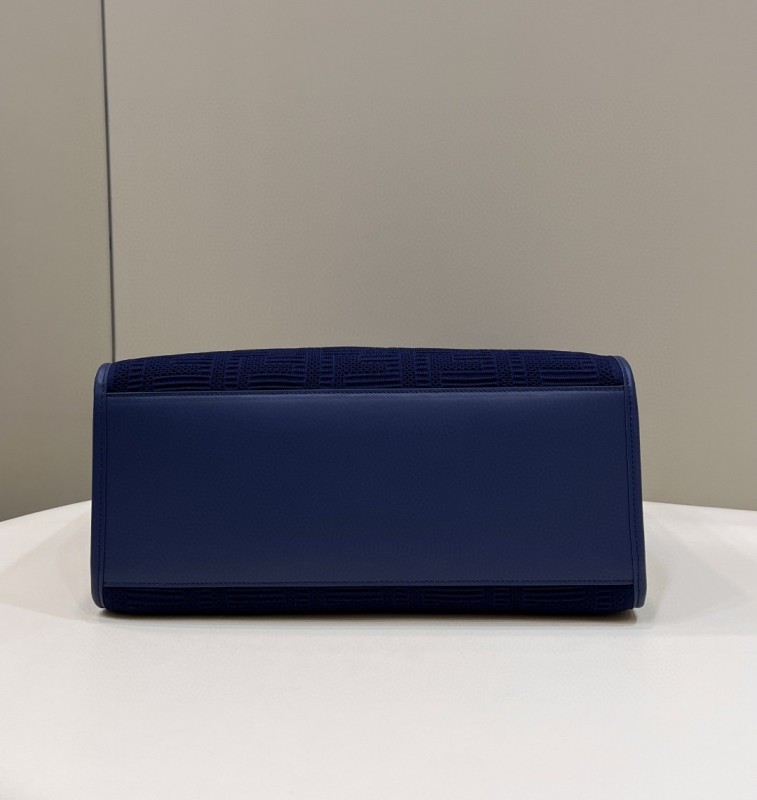 Fendi Sunshine Medium Navy Blue FF fabric shopper Bag For Woman 31cm/12in
