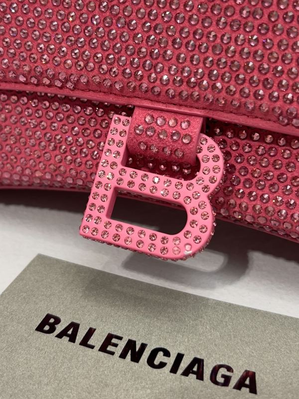 [True-to-ORIGINAL] Balenciaga Furry Hourglass Small Handbag With Rhinestones In Pink For Women 24cm/9.4in