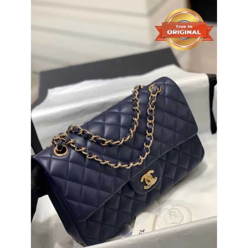 [True-to-ORIGINAL] Chanel Small Classic Handbag Dark Blue For Women 9.8in/25cm A01113