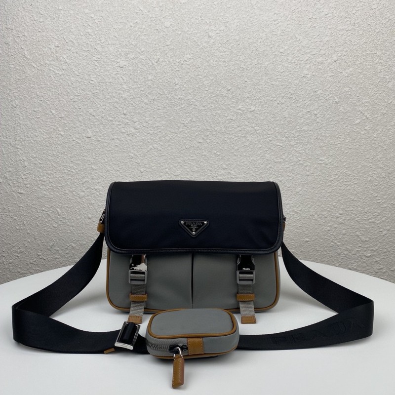 Prada Small Saffiano Shoulder Bag Grey and Black For Women 10.2 in / 26 cm