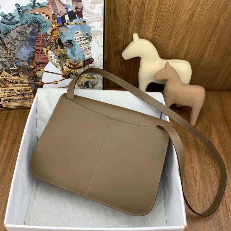 Hermes Halzan 31 Brown, Silver Toned Hardware Bag For Women, Women’s Handbags, Shoulder Bags 12.2in/31cm