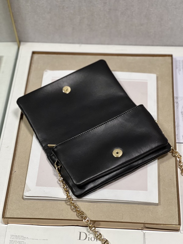 Dior Caro Macrocannage Pouch Black/White For Women 7.5in/19.5cm S5135BNHH_M900