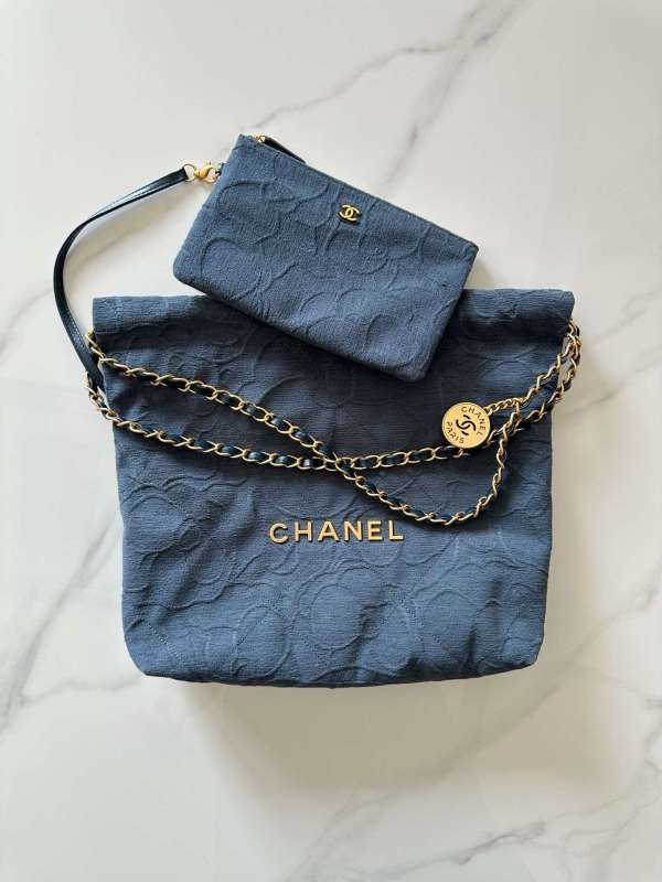 Chanel 22 Small Handbag Dark Blue/ Dark Grey For Women 37cm / 14.4in AS3260