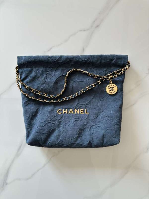 Chanel 22 Small Handbag Dark Blue/ Dark Grey For Women 37cm / 14.4in AS3260