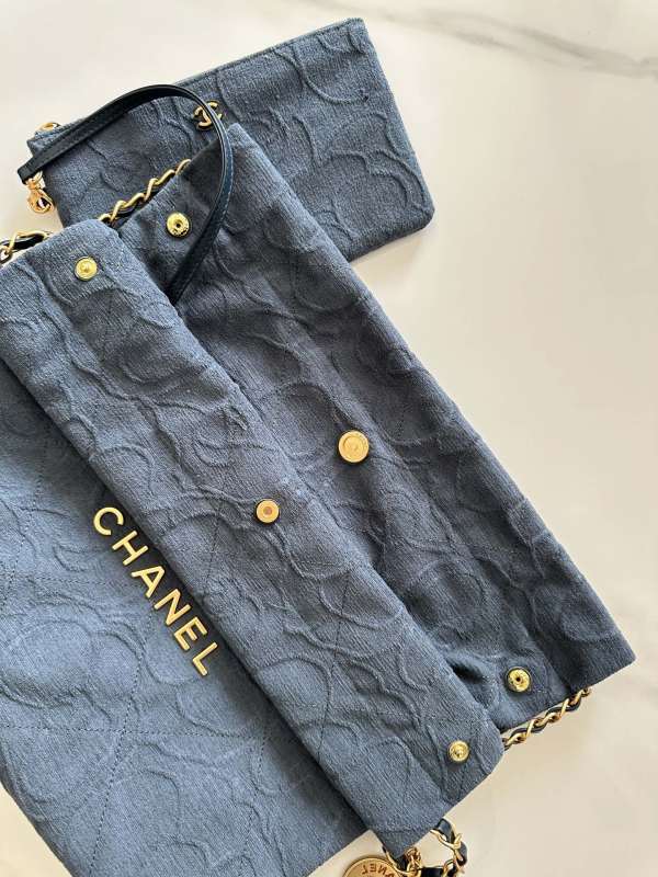 Chanel 22 Small Handbag Dark Blue/ Dark Grey For Women 37cm / 14.4in AS3260