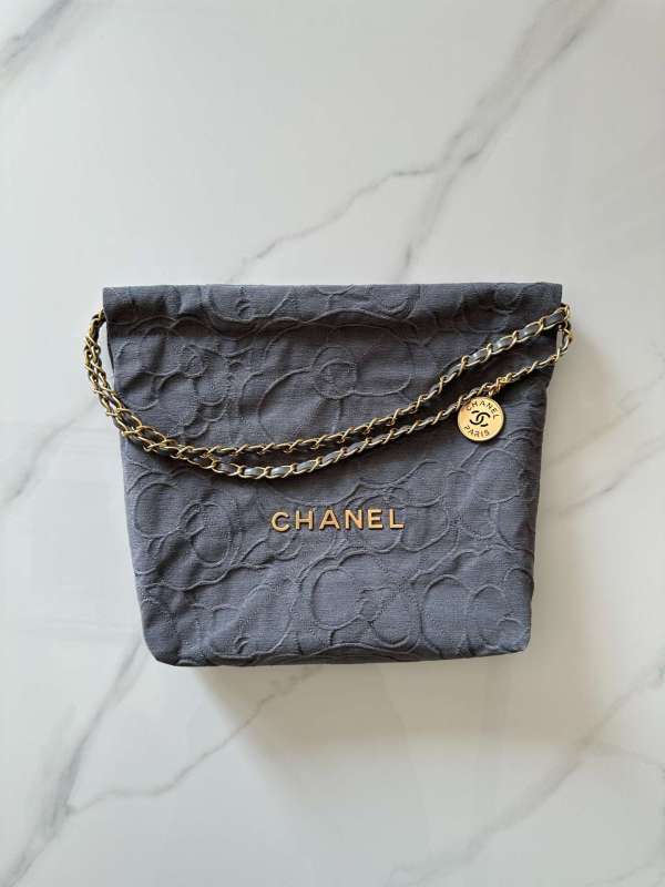 Chanel 22 Small Handbag Dark Blue/ Dark Grey For Women 37cm / 14.4in AS3260
