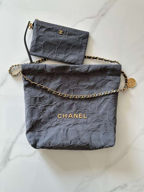 Chanel 22 Small Handbag Dark Blue/ Dark Grey For Women 37cm / 14.4in AS3260